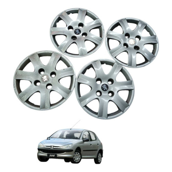 Jogo Calota Roda Aro 14 Peugeot 206 Presence 2000 2008 Prateado