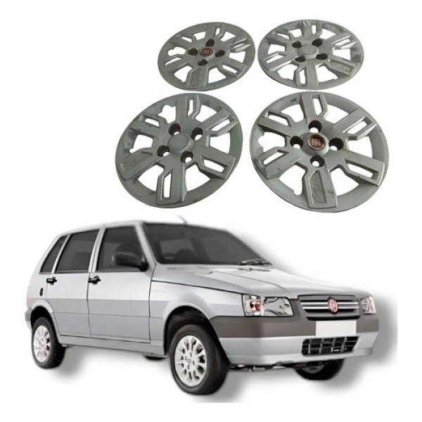 Jogo Calota Grid Fiat Uno Mille Fire Flex 2008 Cinza