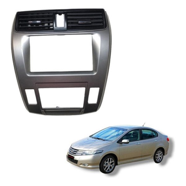 Moldura Multimidia Honda City 2009 2013 Ar Digital Cinza