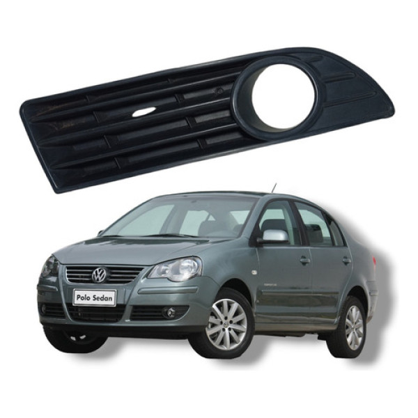 Grade Dianteira Esquerda Farol Milha Vw Polo Sedan 2008 2013 Preto Esquerdo